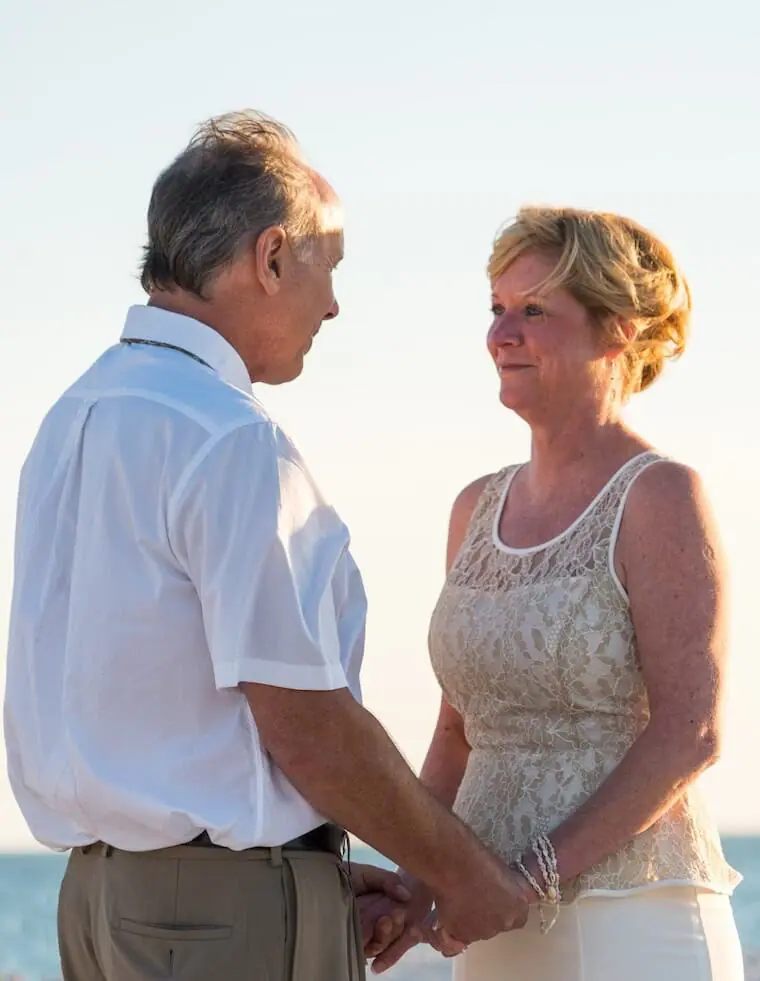 elder bride and groom beach wedding