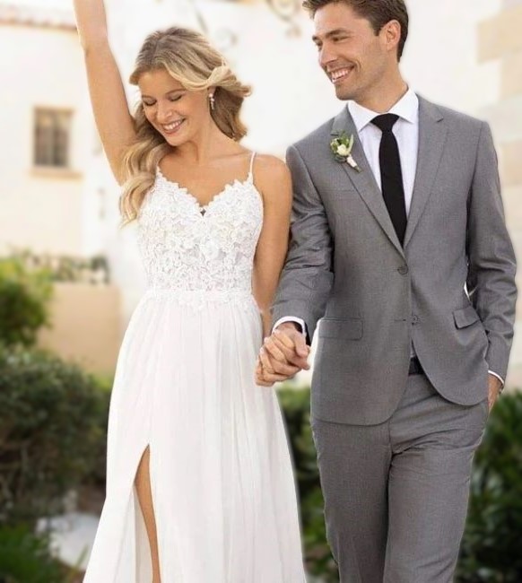 bride wearing empire waist wedding dress