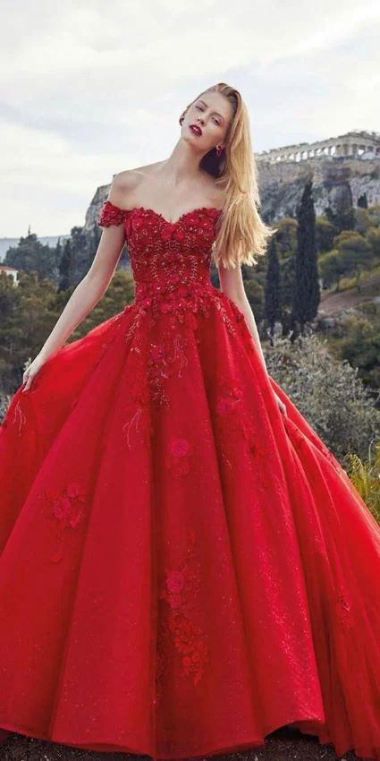 bride wearing red wedding dress