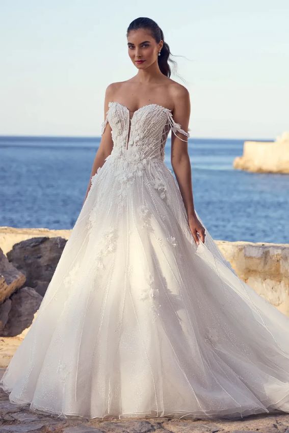 off shoulder wedding gown