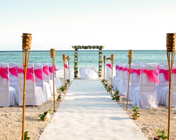 beach wedding walkway setup in mexico