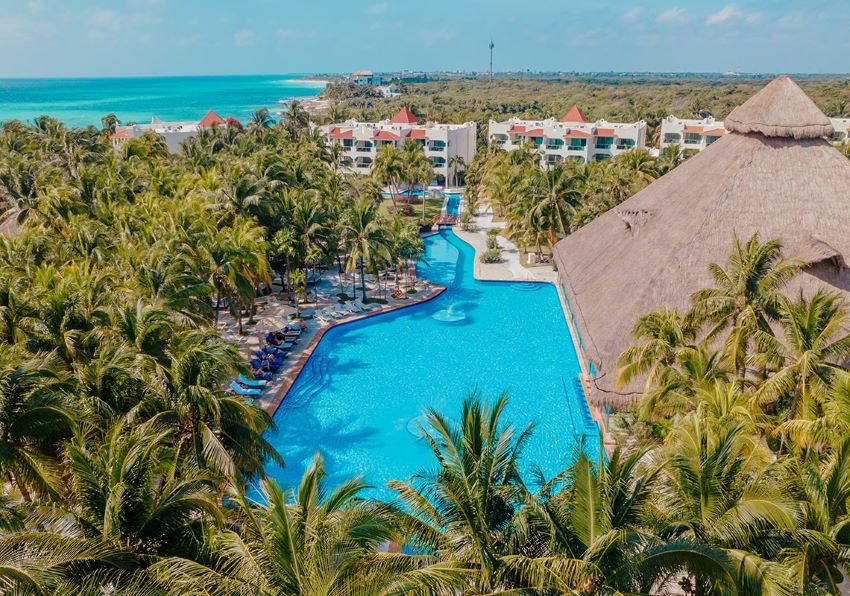 aerial view of the pools and accommodations at el dorado royale