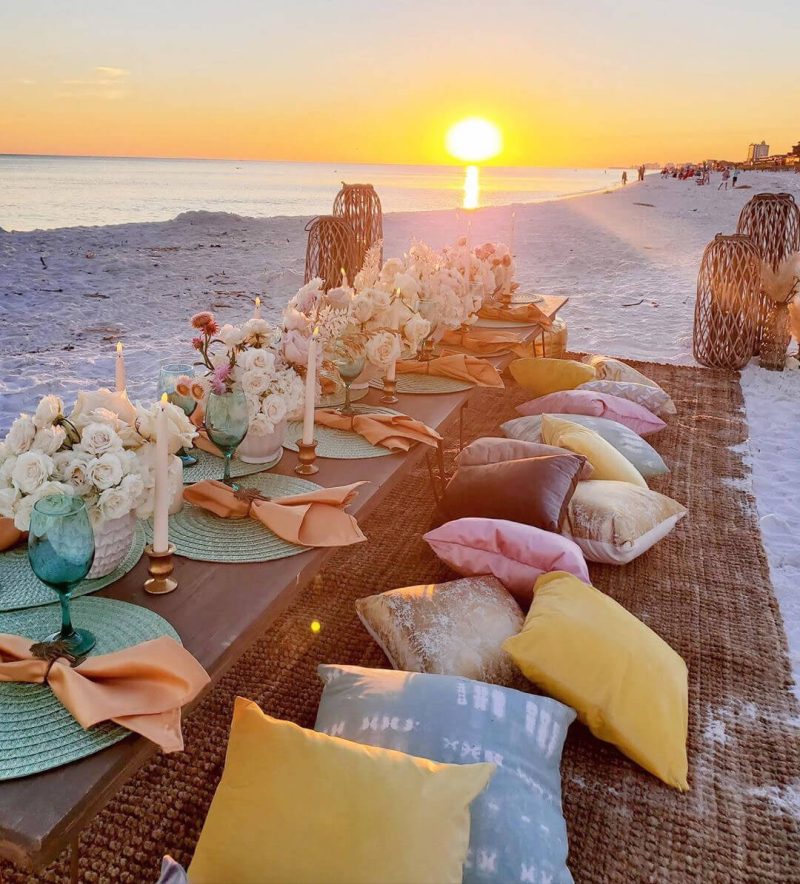 sunset beach dinner picnic