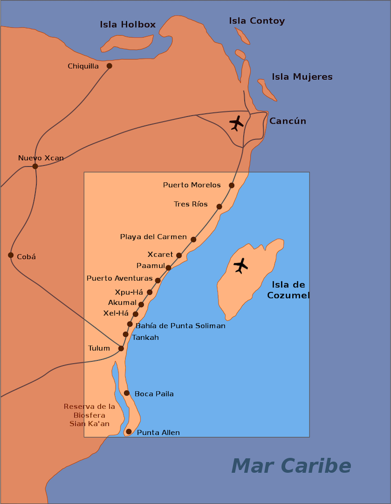 Rivera Maya region map