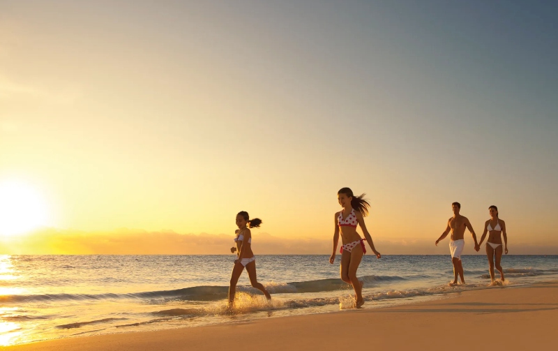 family beach sunset