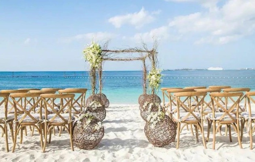 Grand Hyatt Baha Mar beach wedding setup