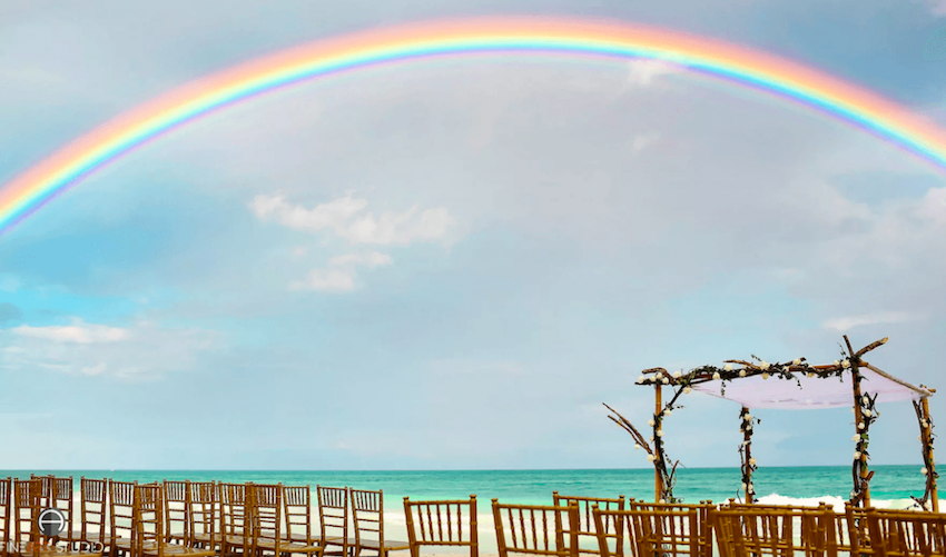 cancun wedding ceremony rainbow