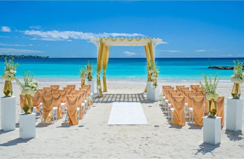sandals royal barbados beach wedding setup