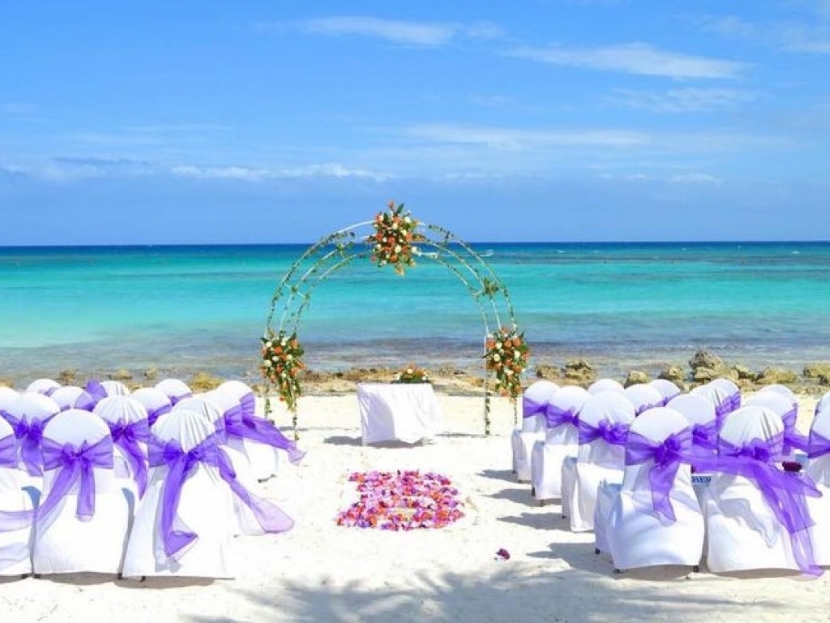 wedding setup on the beach at Barcelo Maya 