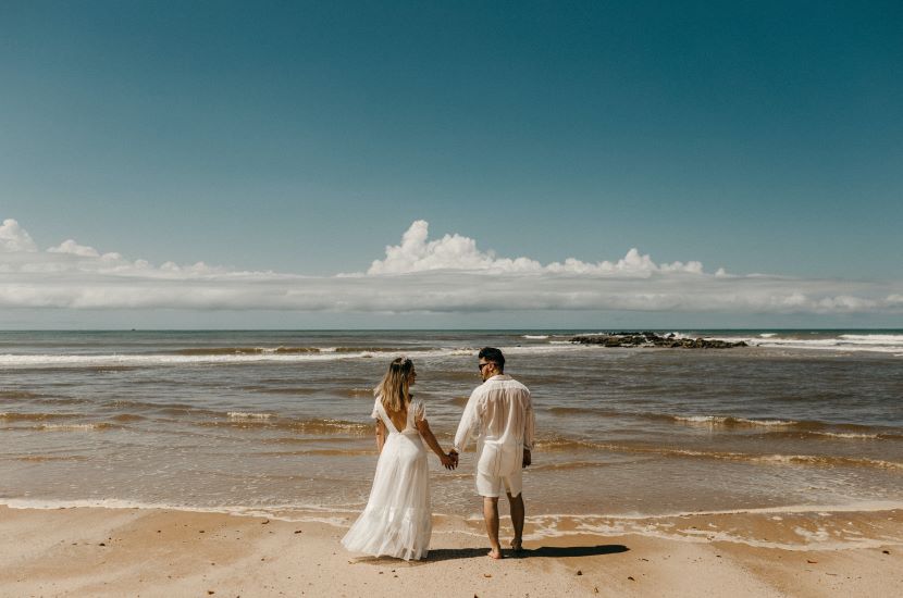 bride and groom on a beach
