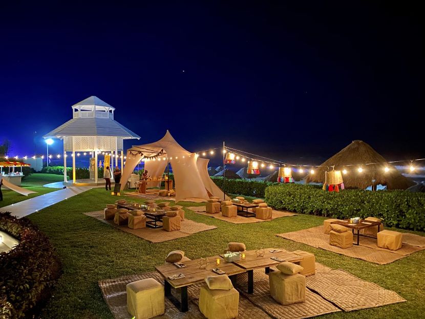 garden gazebo wedding setup night at Paradisus Cancun