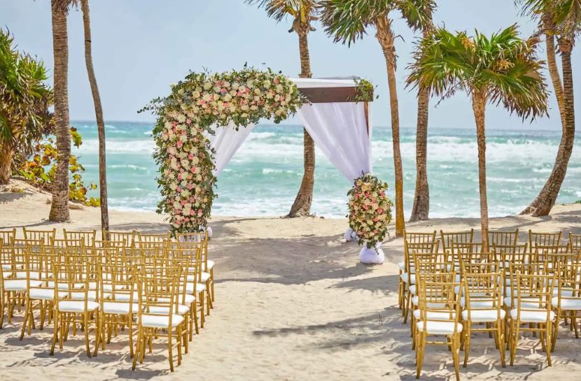 bahia principe grand tulum beach wedding setup