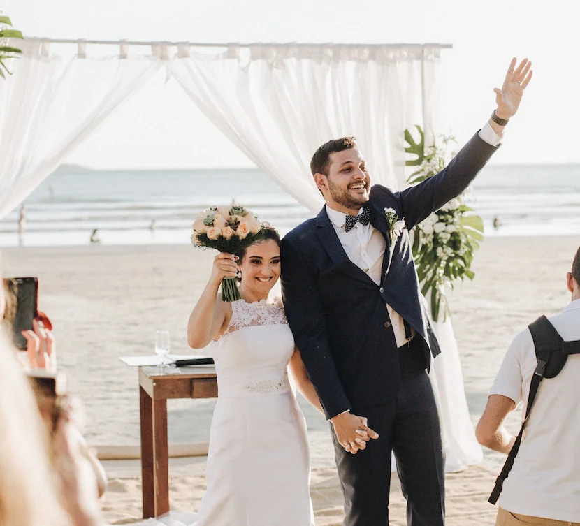 Beach destination wedding couple