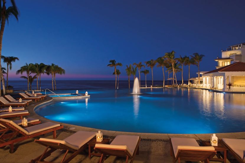 main pool at night dreams los cabos