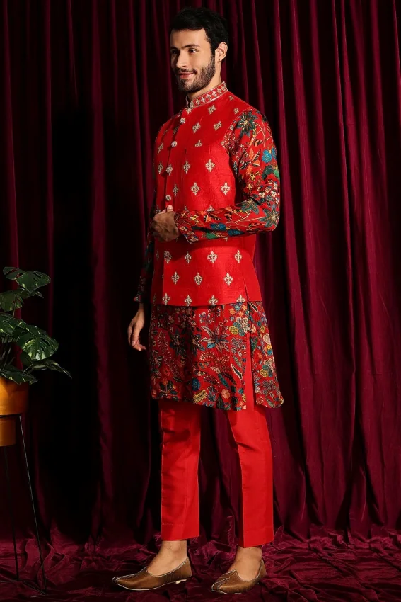 groom in red kurta set aayushi maniar