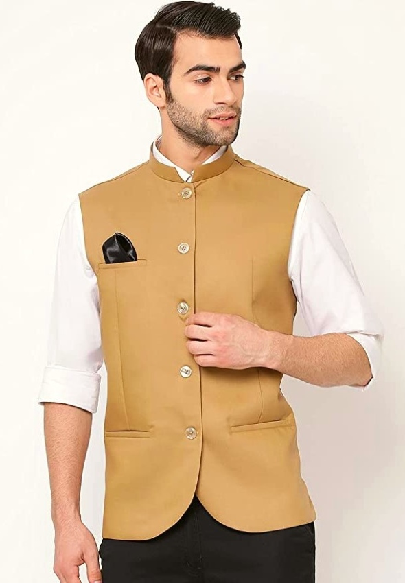 man wearing nehru jacket and white shirt