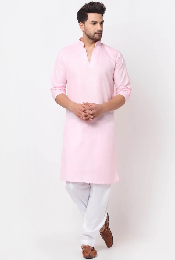man wearing blush pink kurta