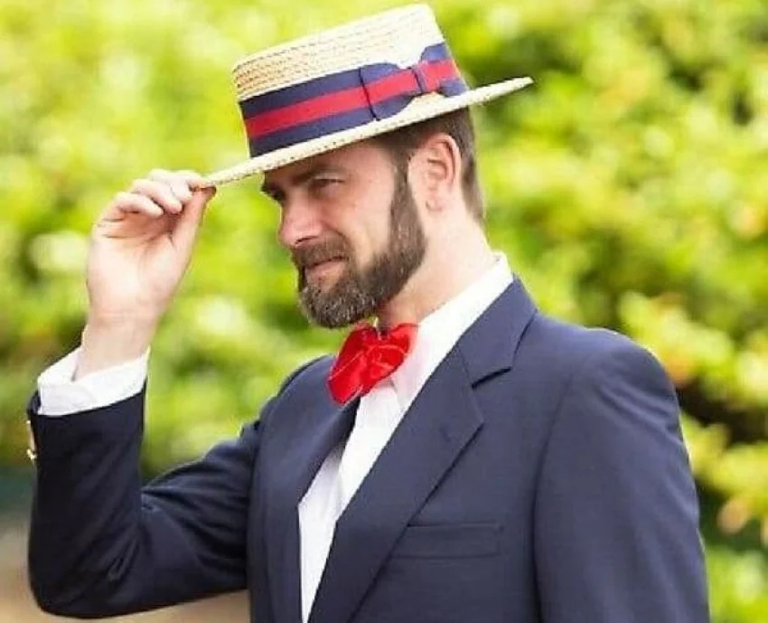 straw hat flat top European and American style green bow tie with sunshade hats