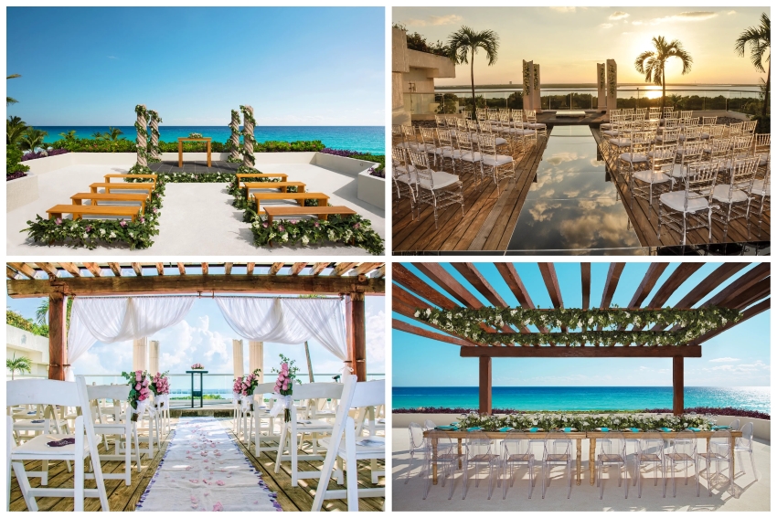 collage of now emerald cancun wedding venues