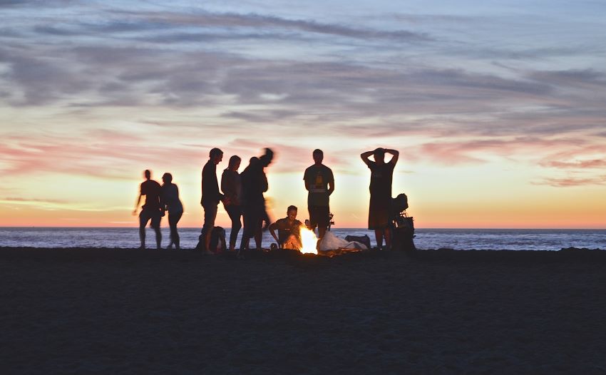 beach party with campfire