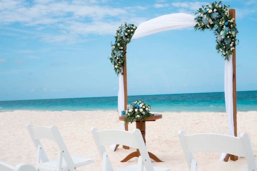 wedding setup on the beach at catalonia grand costa mujeres