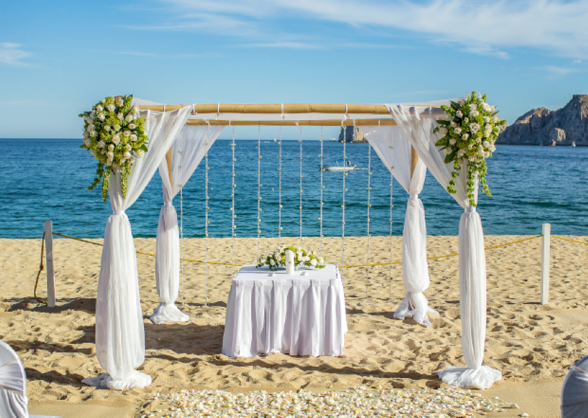 pueblo bonito los cabos beach wedding setup