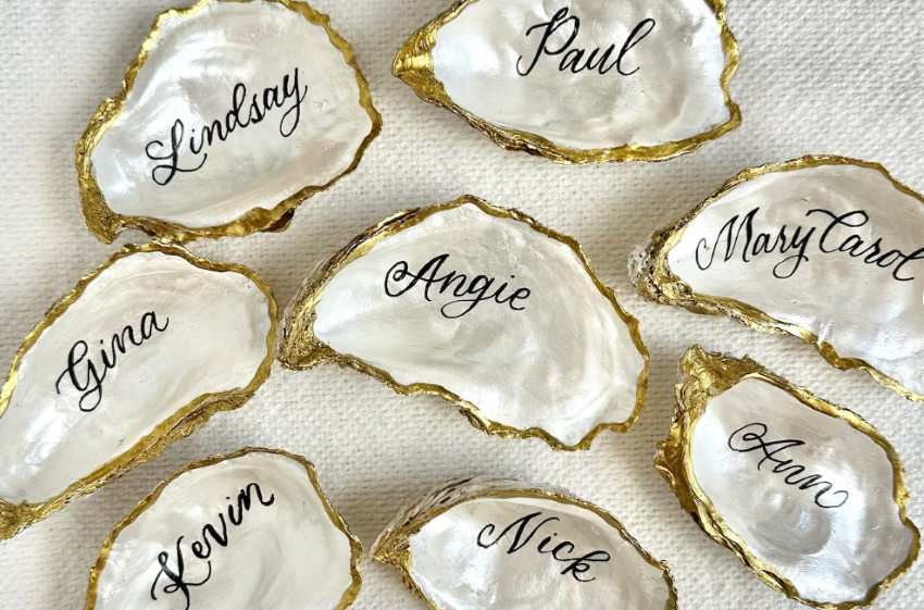 unique seashell name cards for wedding reception