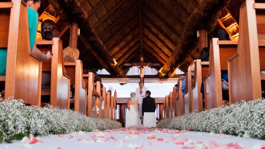 catholic wedding at chapel at Grand Sirenis Riviera Maya Resort & Spa