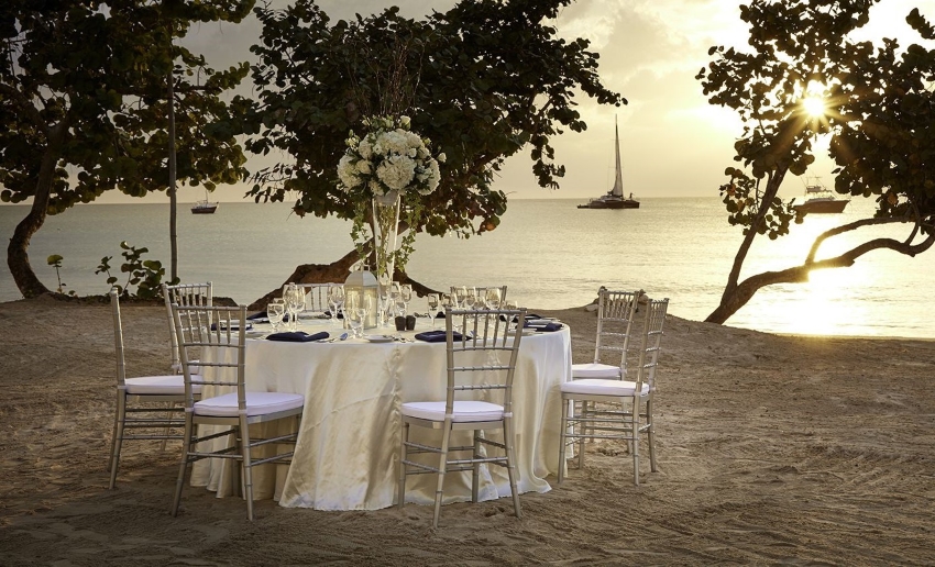 reception dinner setup on the beach at azul resort negril