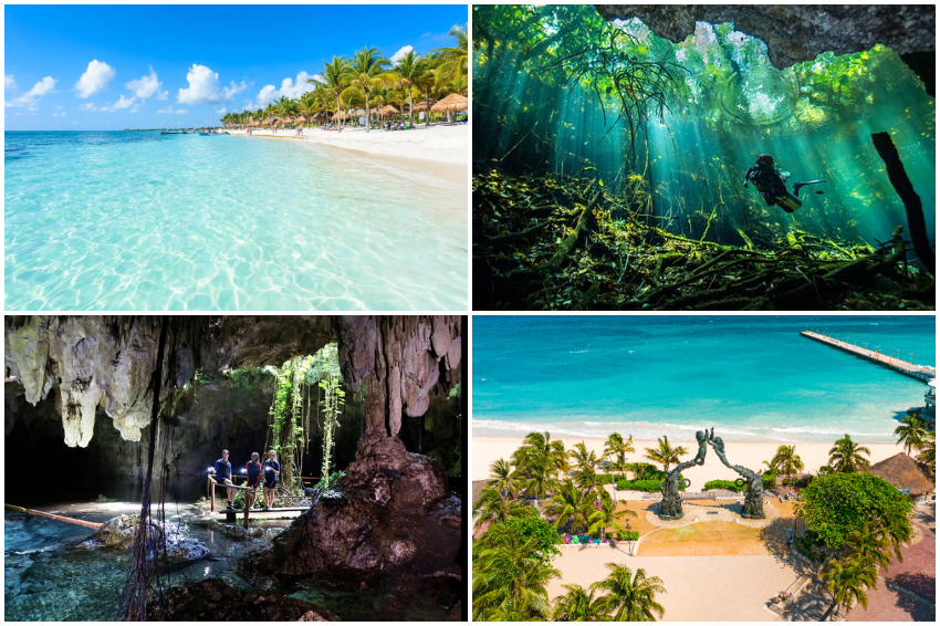 collage of playa del carmen landscapes and activities