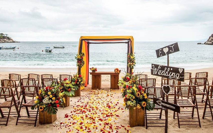 Quijote Beach wedding setup barcelo puerto vallarta