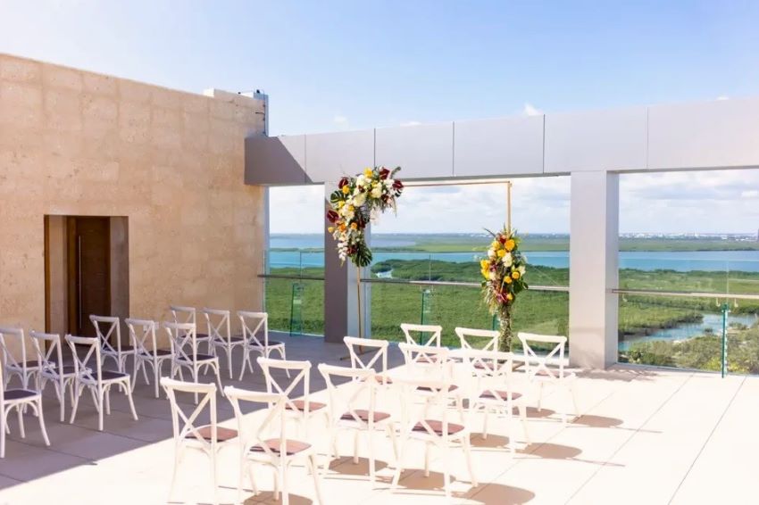 sunset terrace wedding setup at breathless cancun soul