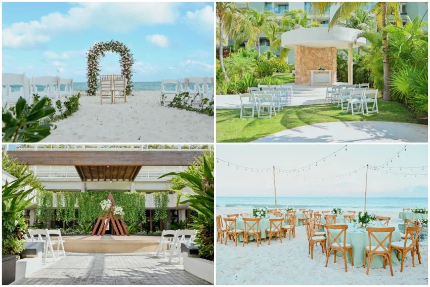 collage of wedding venues at catalonia grand costa mujeres