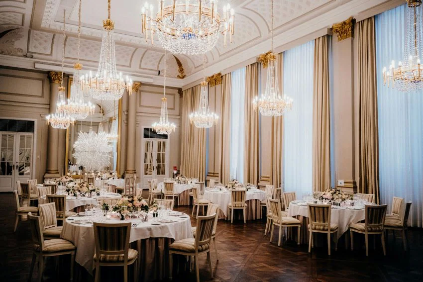 Chandeliers at wedding reception