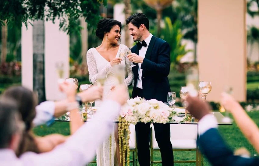 bride groom and guests at Sunset Terrace venue at Hard Rock Hotel Vallarta