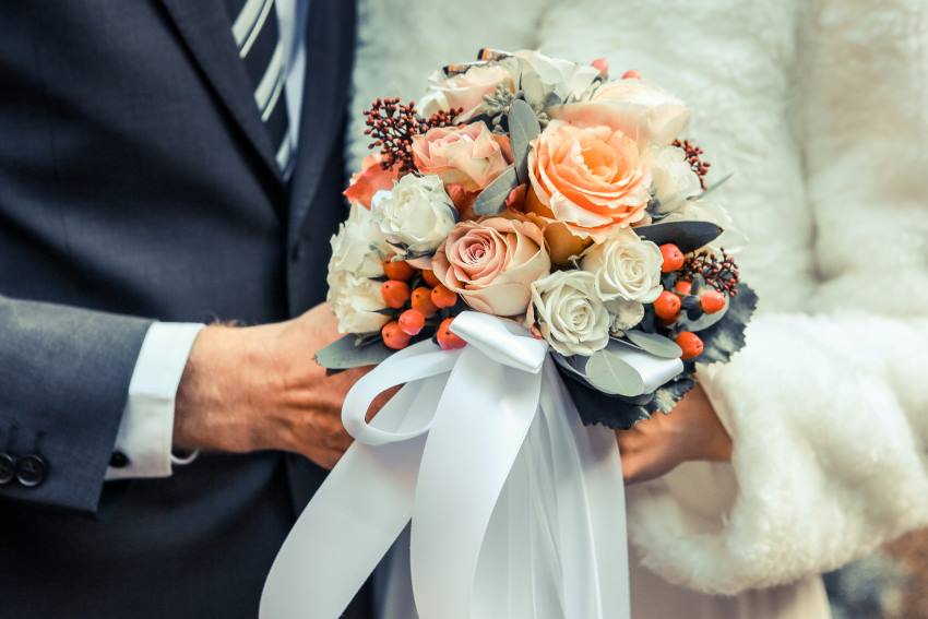 wedding bouquet with ribbon