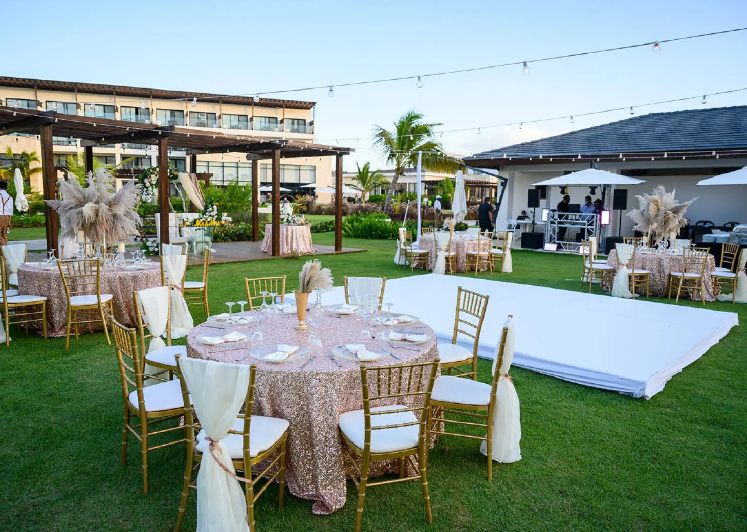 Dinner reception on the himitsu garden terrace at Dreams Macao Punta Cana Resort and Spa