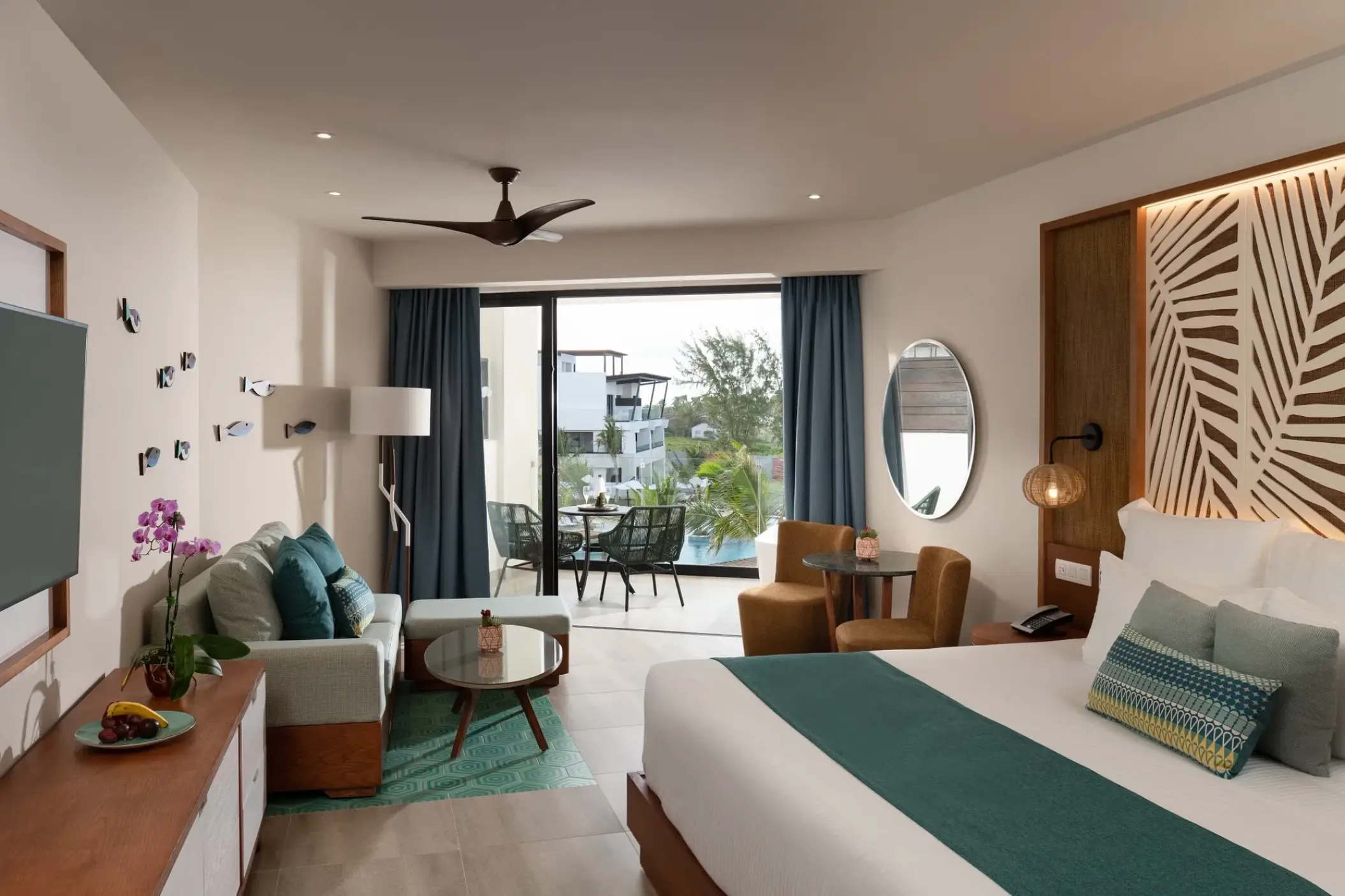 Junior suite with a king bed and private balcony at Dreams Macao Beach, Punta Cana