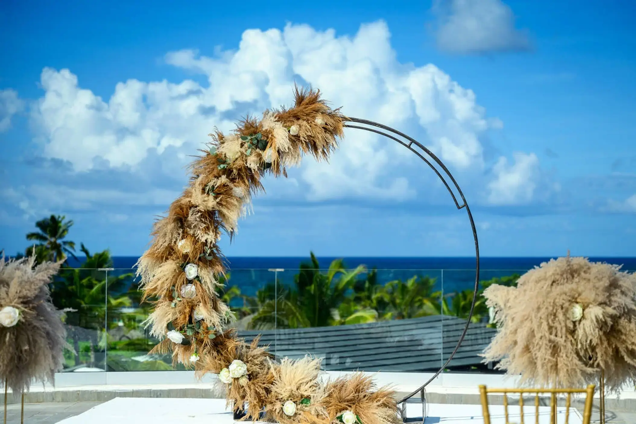 Circular wedding ceremony arch with dried florals at Dreams Macao Beach, Punta Cana
