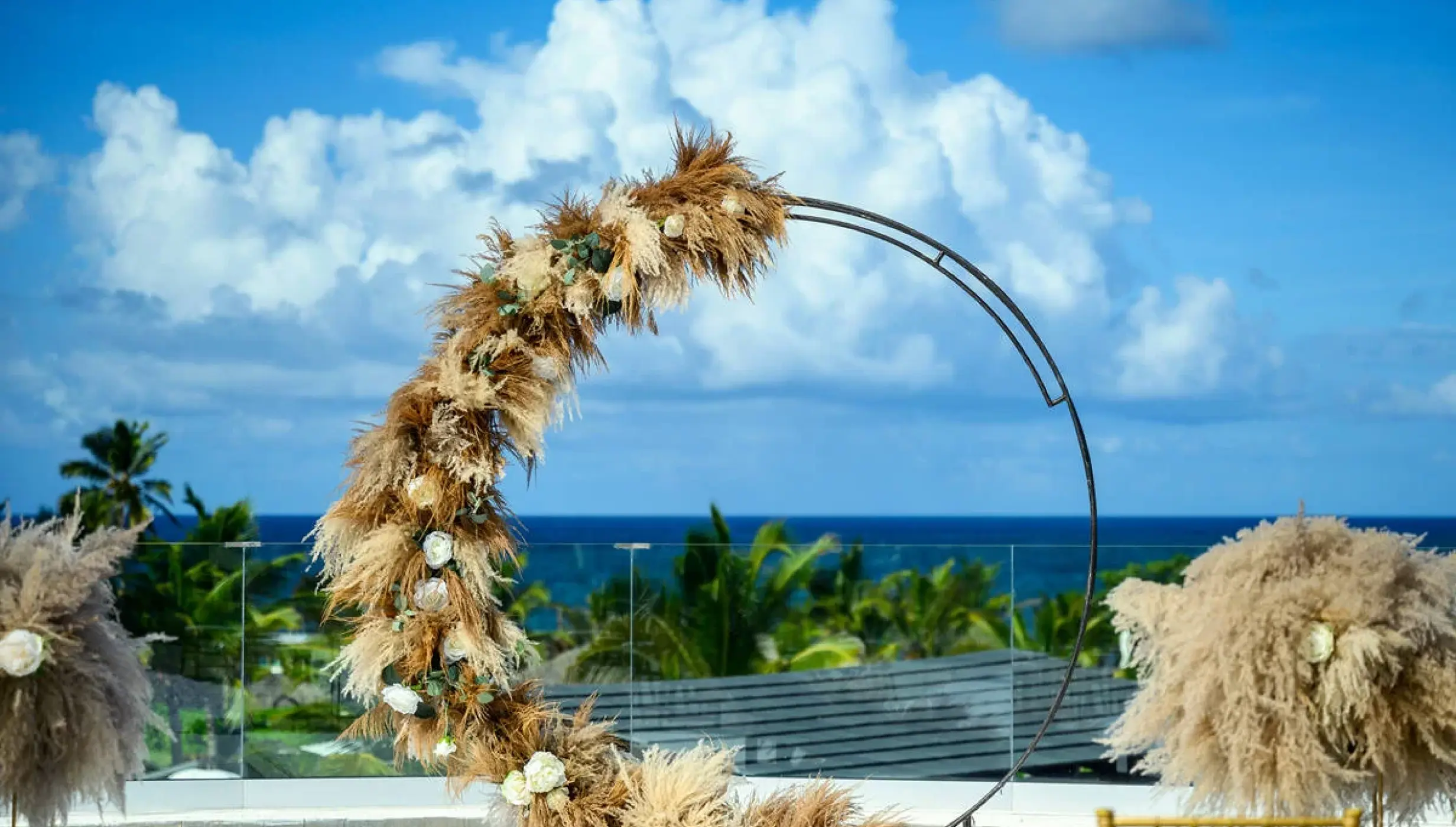 Circular wedding ceremony arch with dried florals at Dreams Macao Beach, Punta Cana