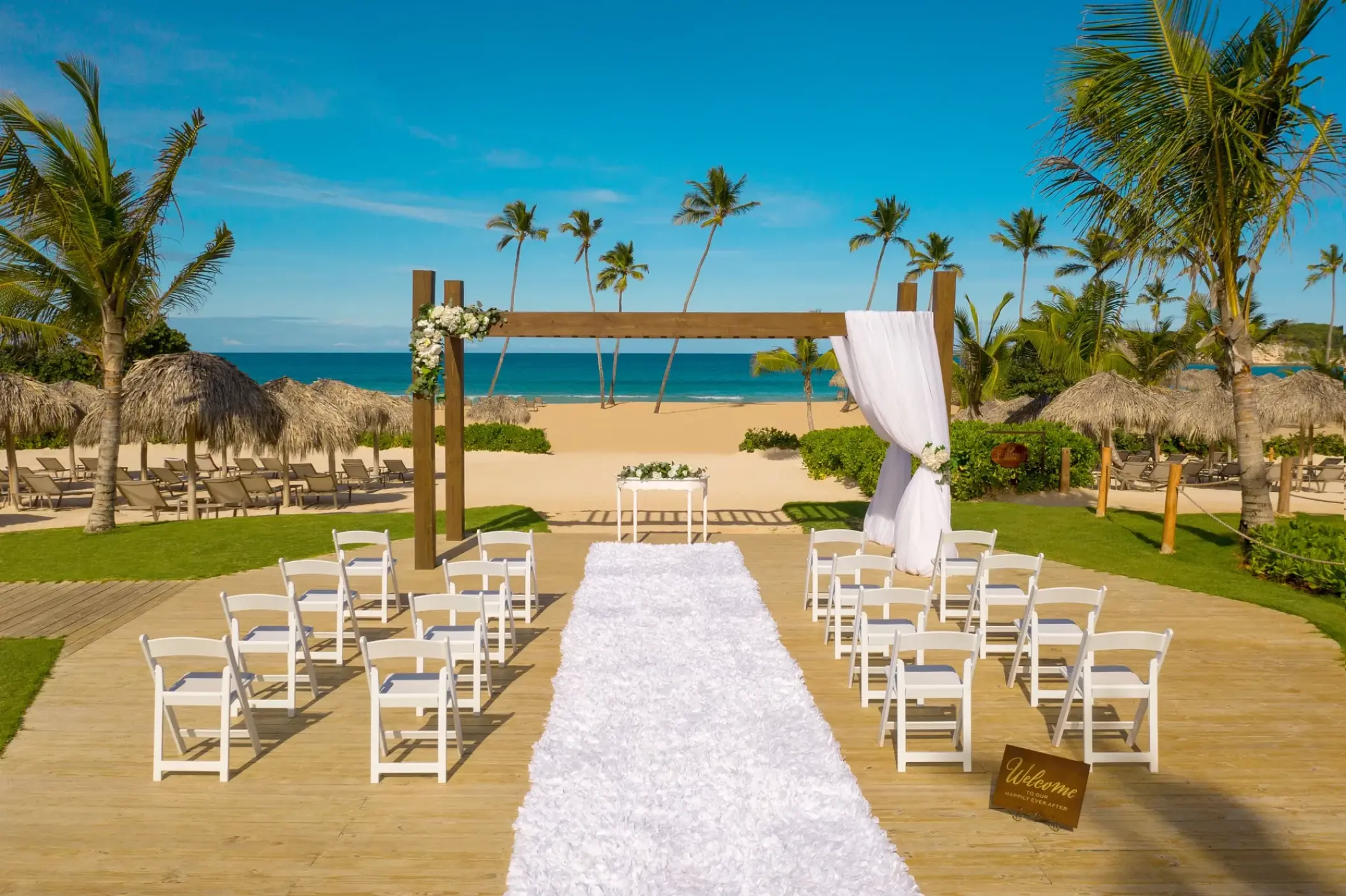 Beachfront wedding ceremony setup at Dreams Macao, Punta Cana