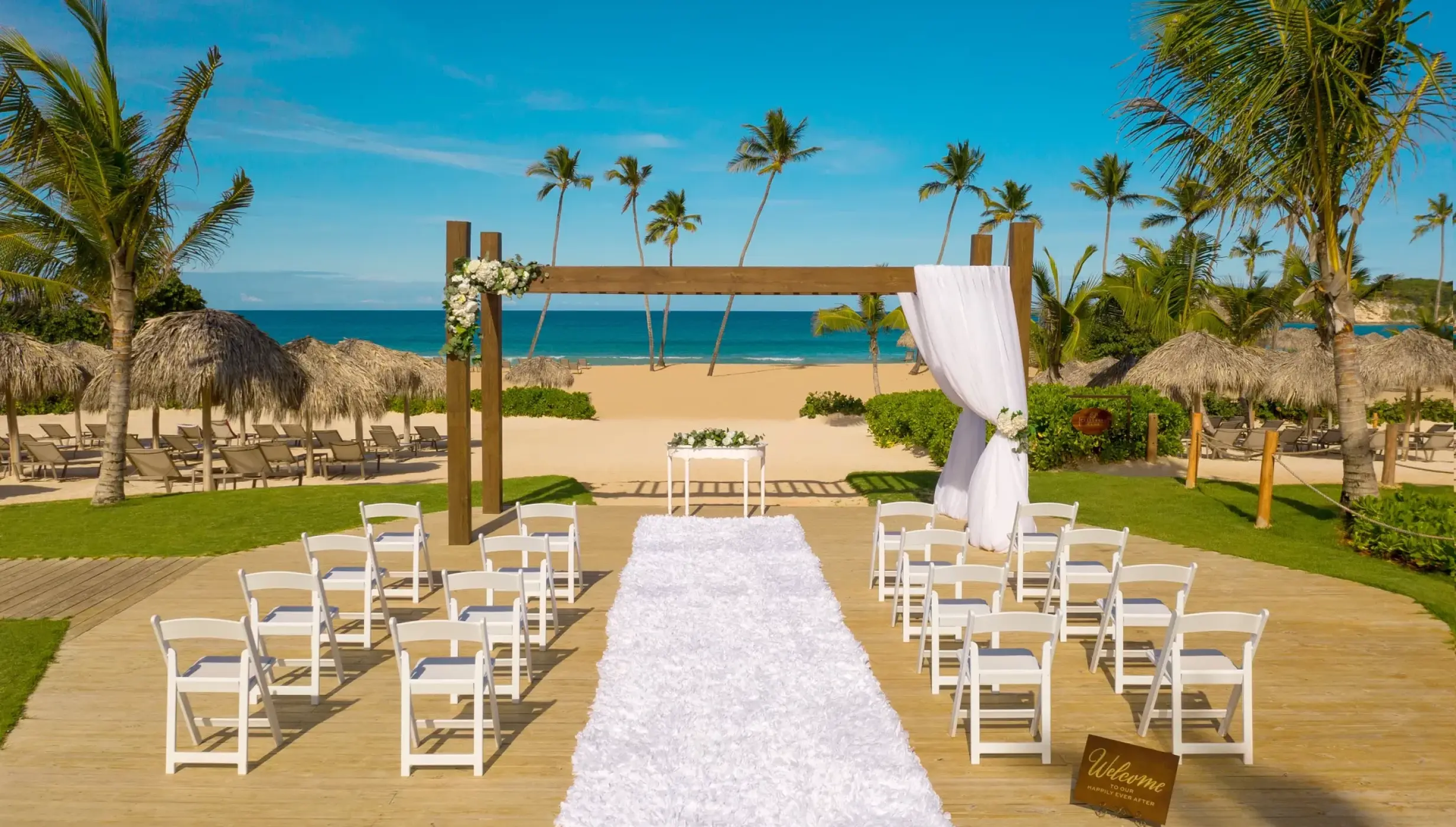 Beachfront wedding ceremony setup at Dreams Macao, Punta Cana