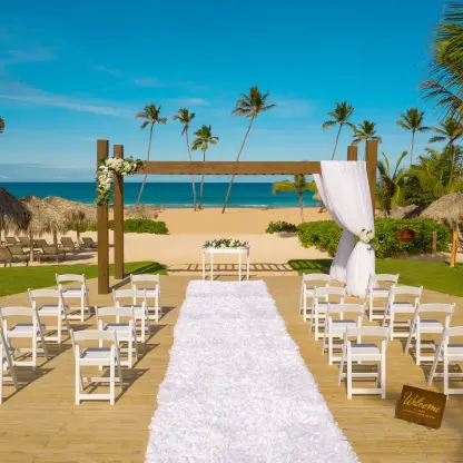 Beachfront wedding ceremony setup at Dreams Macao, Punta Cana
