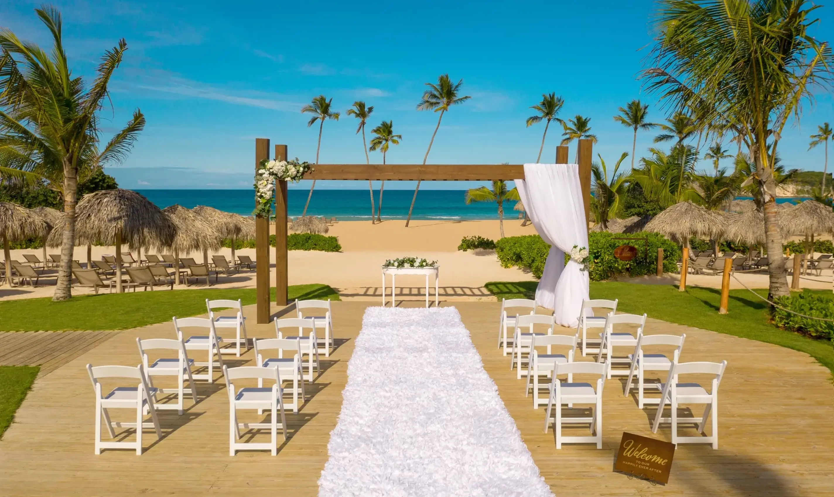 Beachfront wedding ceremony setup at Dreams Macao, Punta Cana