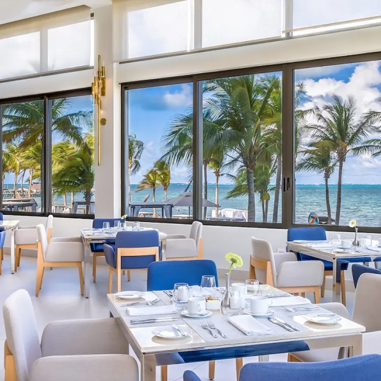 Blanca Blue restaurant interior with ocean views at Garza Blanca Cancun