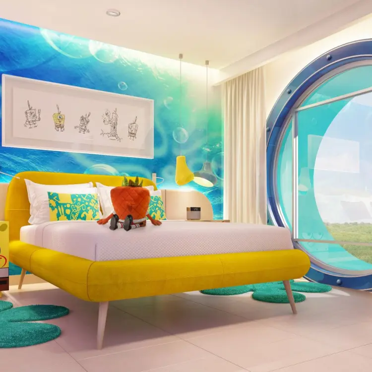 SpongeBob SquarePants themed suite with a pineapple chair at Nickelodeon Riviera Maya