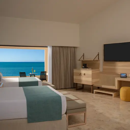 Modern double guest room with an ocean view at Dreams Aventuras, Riviera Maya