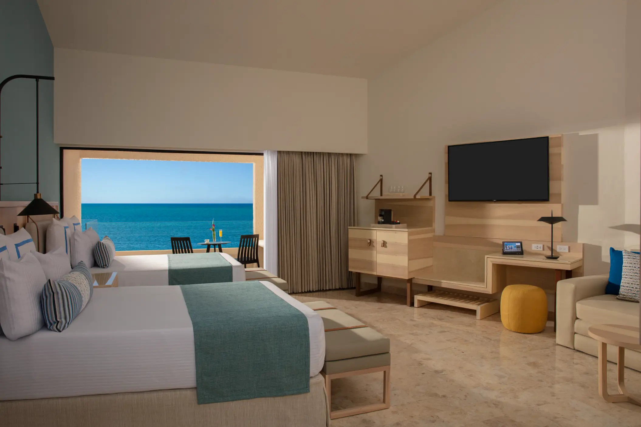Modern double guest room with an ocean view at Dreams Aventuras, Riviera Maya