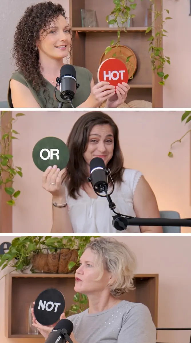 Paradise Weddings planners hosting a video discussion holding signs that read Hot, Or, and Not
