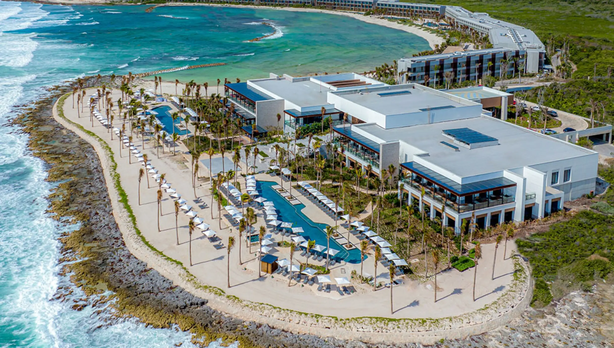 Beach Stage wedding venue aereal overview at Hilton Tulum